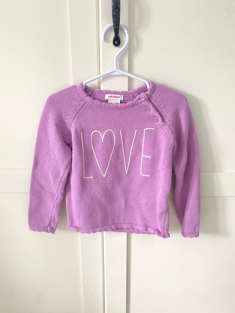Joe Fresh Baby Girls' Light Purple 'LOVE' Knit Sweater | Fall Kids Cozy | 12-18M